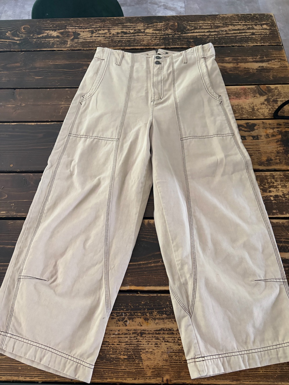 Free People Cream Cargo Wide-Leg Pants